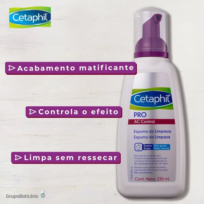 Cetaphil Pro AC Dermocontrol Pele Oleosa - Espuma de Limpeza Facial 236ml - Imagem 3